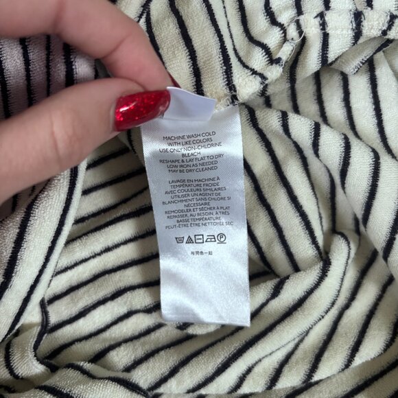 Anthropologie Pazienza Terry Cloth Criss Cross Tie Midi Dress Ivory/ Navy Medium - Picture 8 of 9